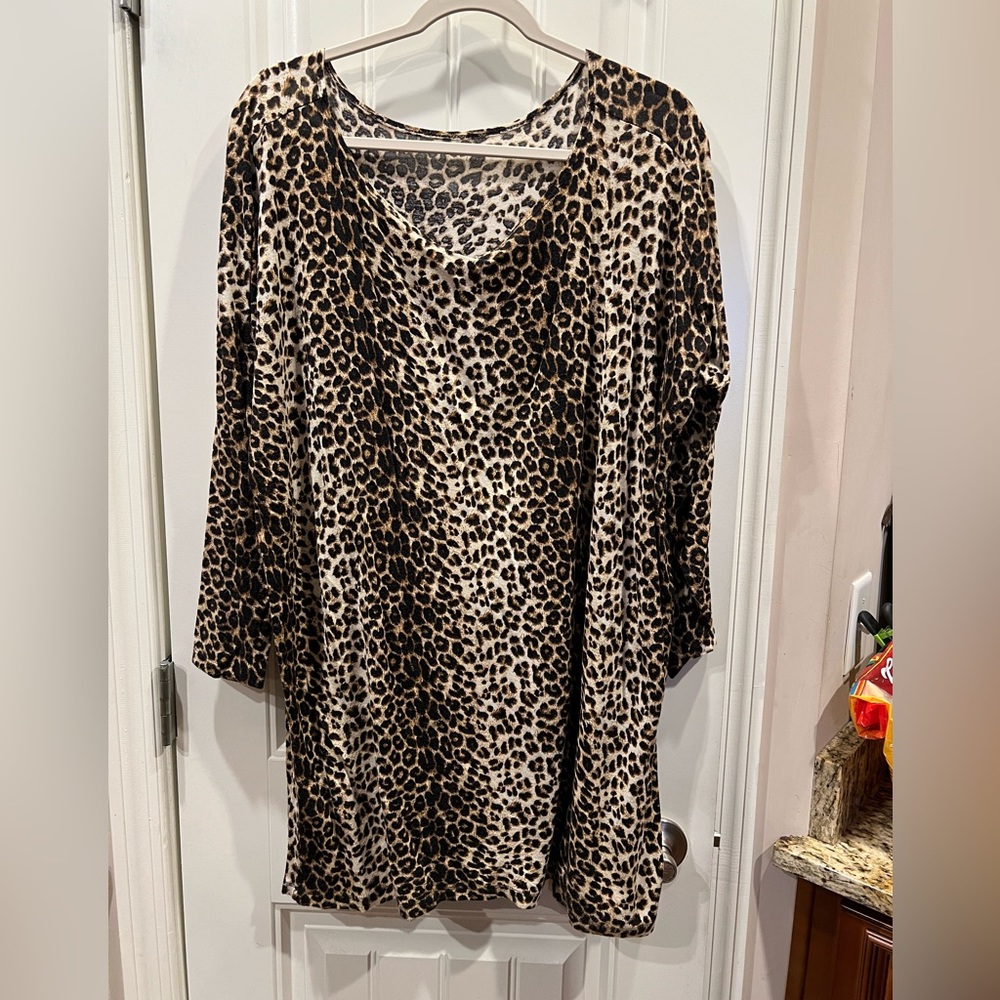 Cherish Brown Black Cheetah Leopard Animal Print Tunic Top Sz 1x